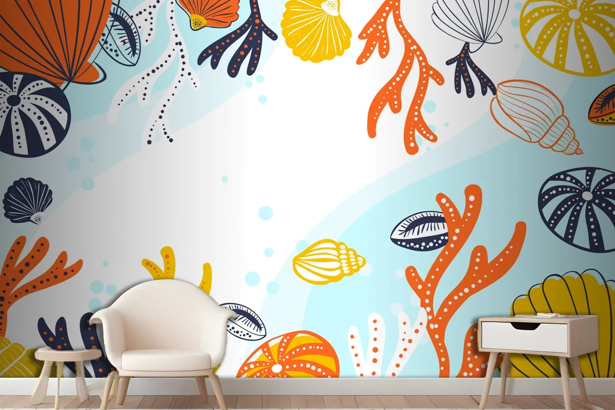 Hand Drawn Aquatic Background Wallpaper Mural