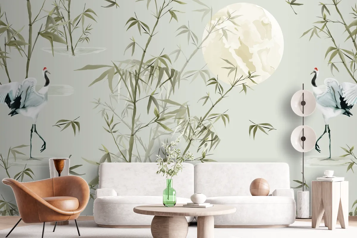 Elegant Seamless Pattern With Bamboo Hand Drawn Wallpaper Mural