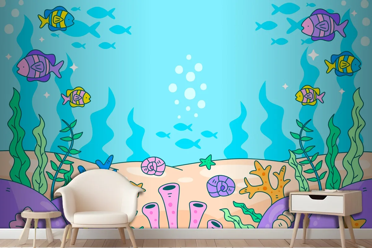 World Oceans Day Hand Drawn Background Wallpaper Mural