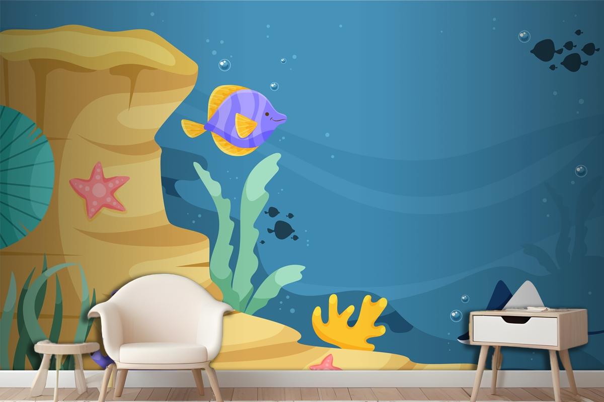 World Oceans Day Hand Drawn Flat Background Wallpaper Mural