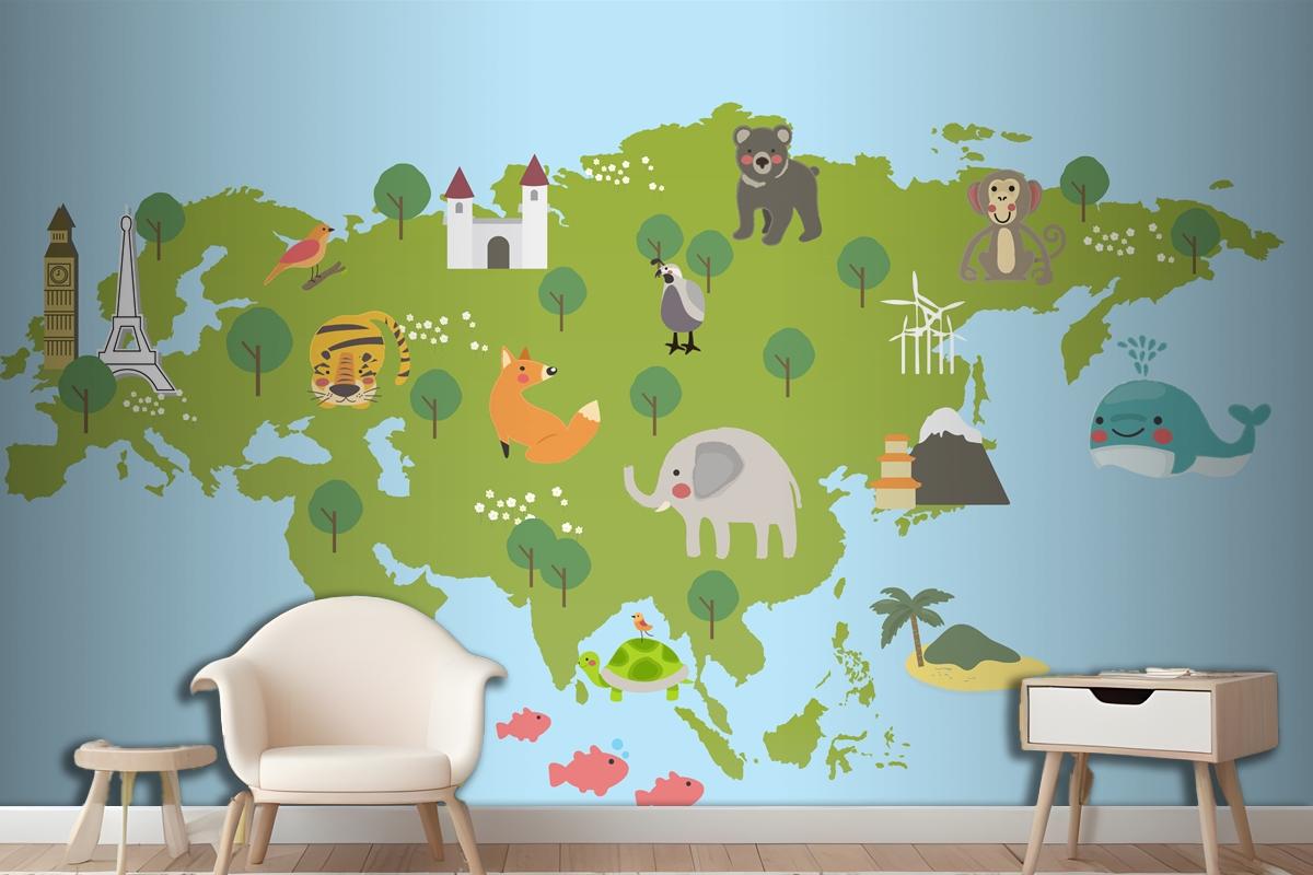 Drawing Style Set Of Wildlife Habitats Wallpaper Mural