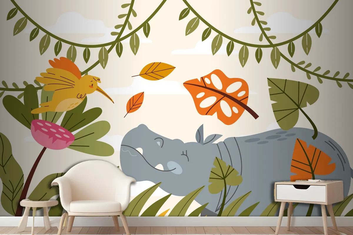 Hand Drawn Wildlife Background Wallpaper Mural