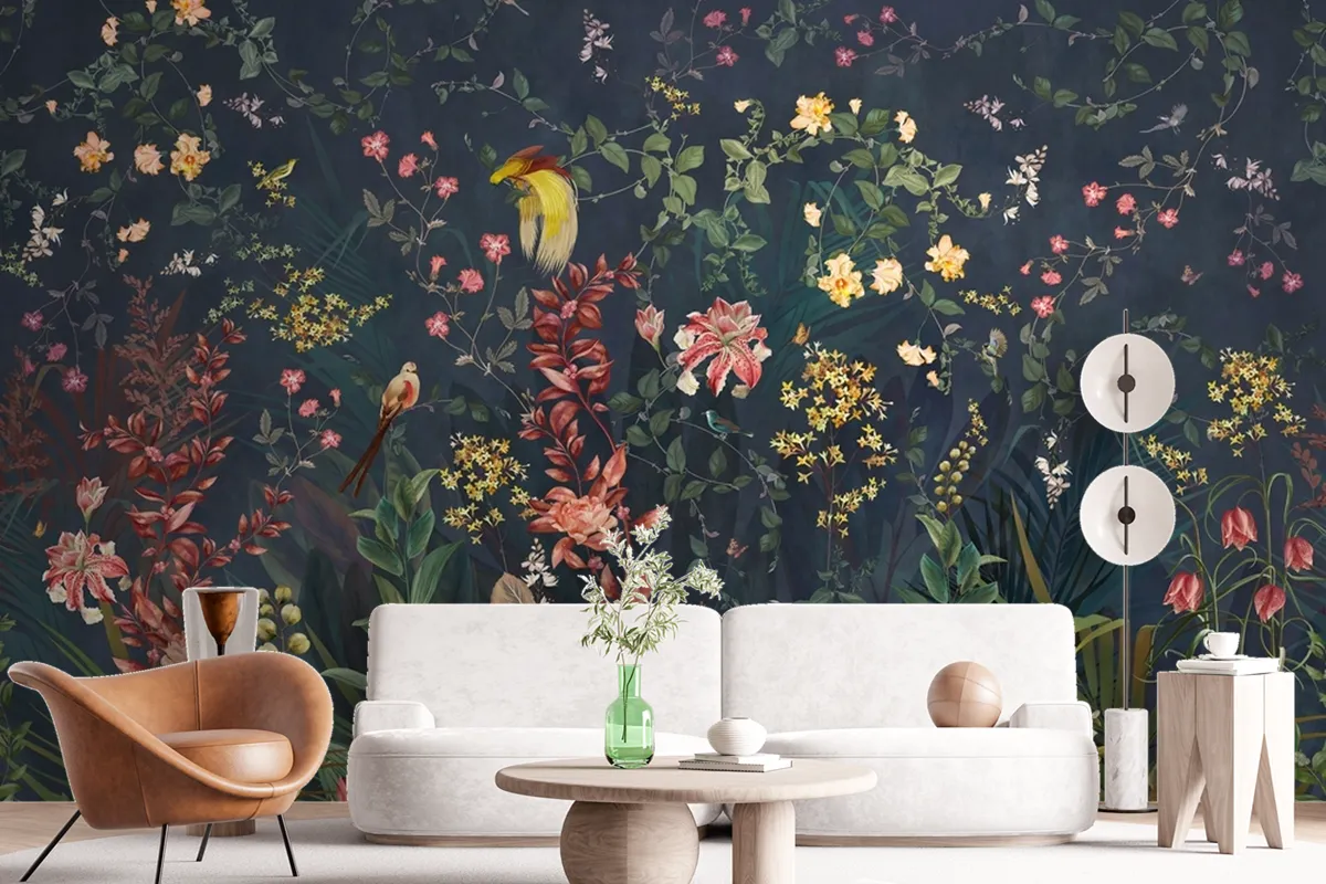 Chinoiserie Vintage Floral With Exotic Birds And Flowers Wallpaper Mural