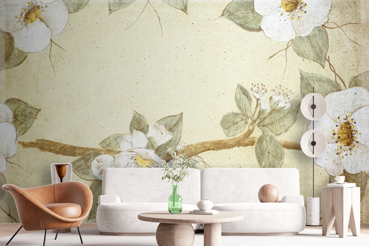 Retro Floral Pattern On Old Paper Wallpaper Mural