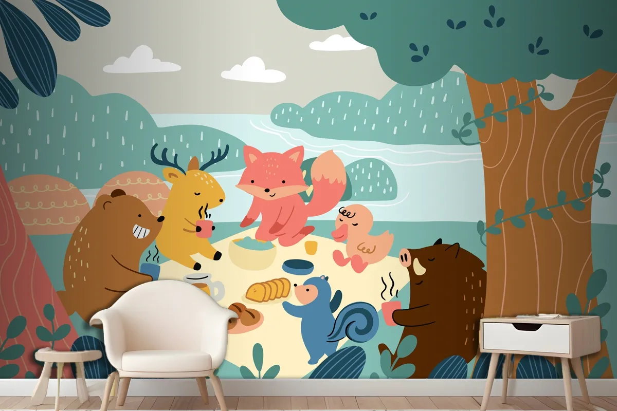 Flat World Animal Day Wallpaper Mural