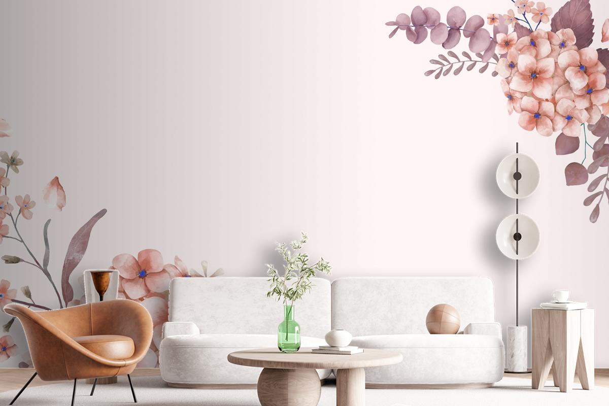 Greetings Card With Pink And Floral Theme Wallpaper Mural