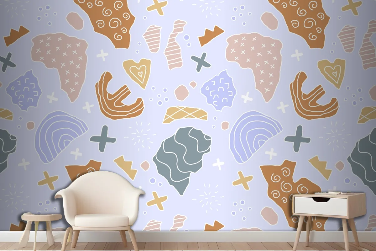 Hand Drawn Cutout Collage Pattern Wallpaper Mural