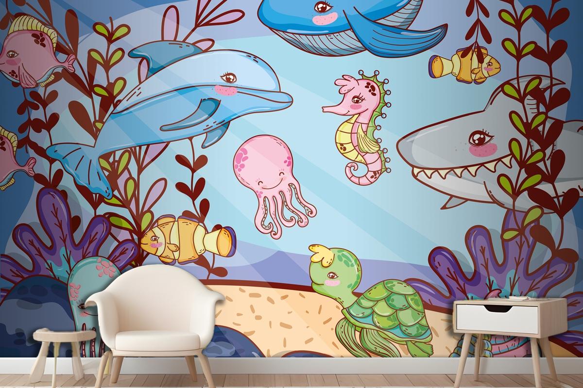 Aquatic Marine Life Wallpaper Mural