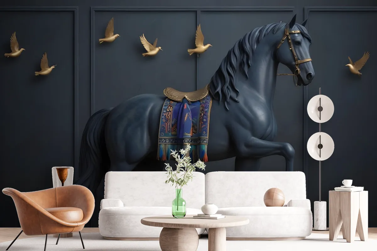 3D Embossed Look Dark Horse Wallpaper Mural