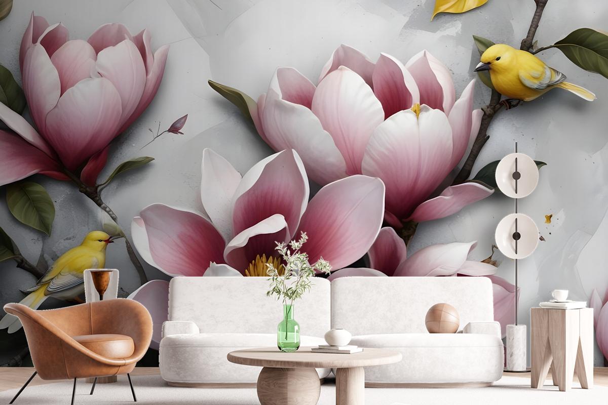 3D Embossed Look Lily Flower Wallpaper Mural