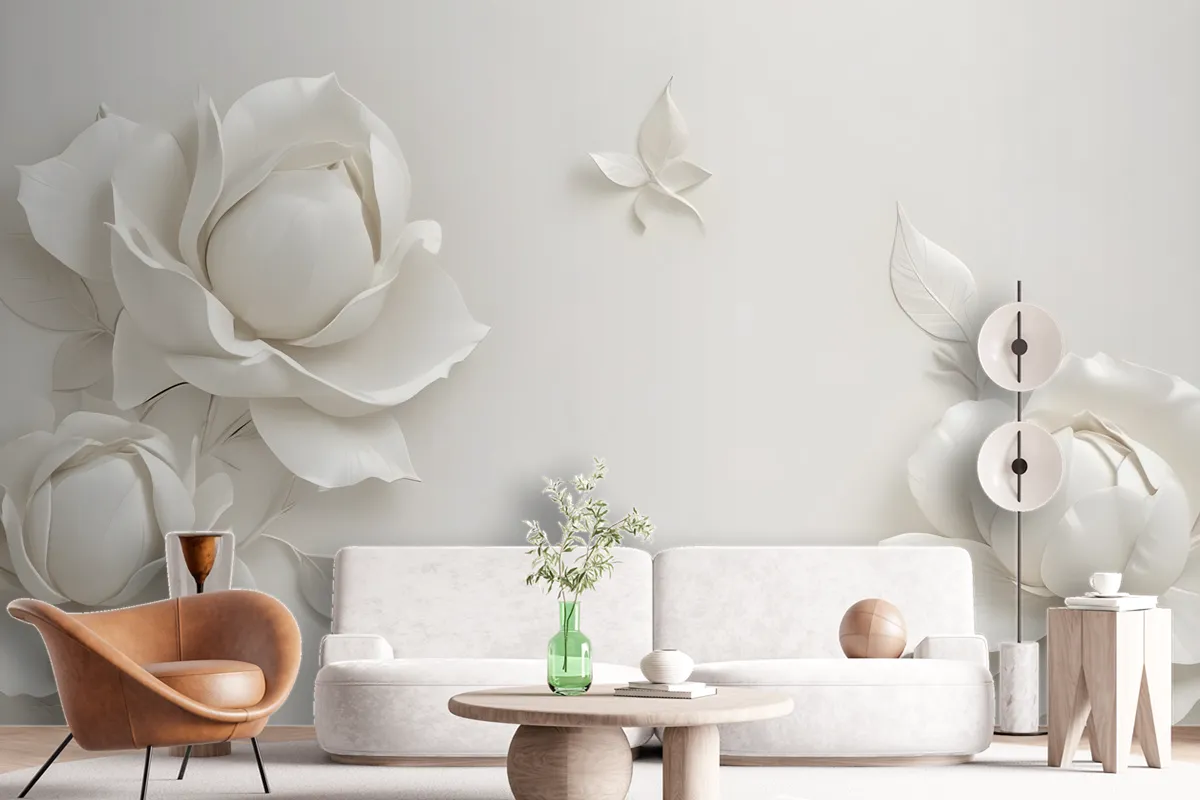 3D Embossed Look Magnolia Floral Art Wallpaper Mural