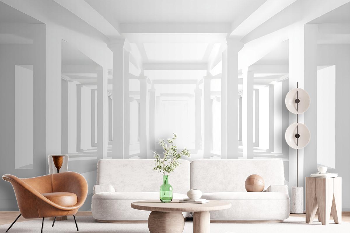 3D Look Abstract Architecture White Corridor Wallpaper Mural