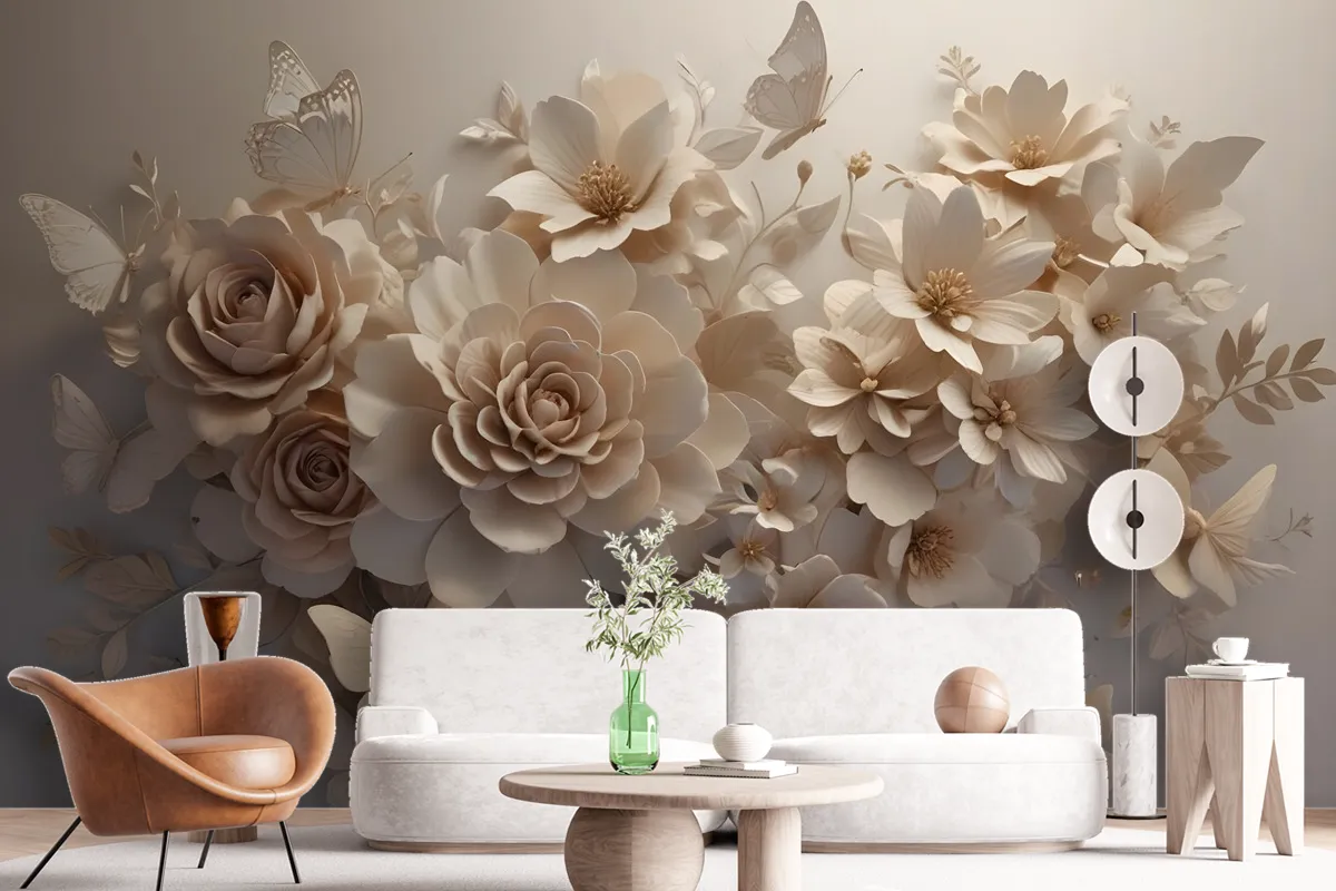 3D Look Faux Embossed Floral Wallpaper Mural