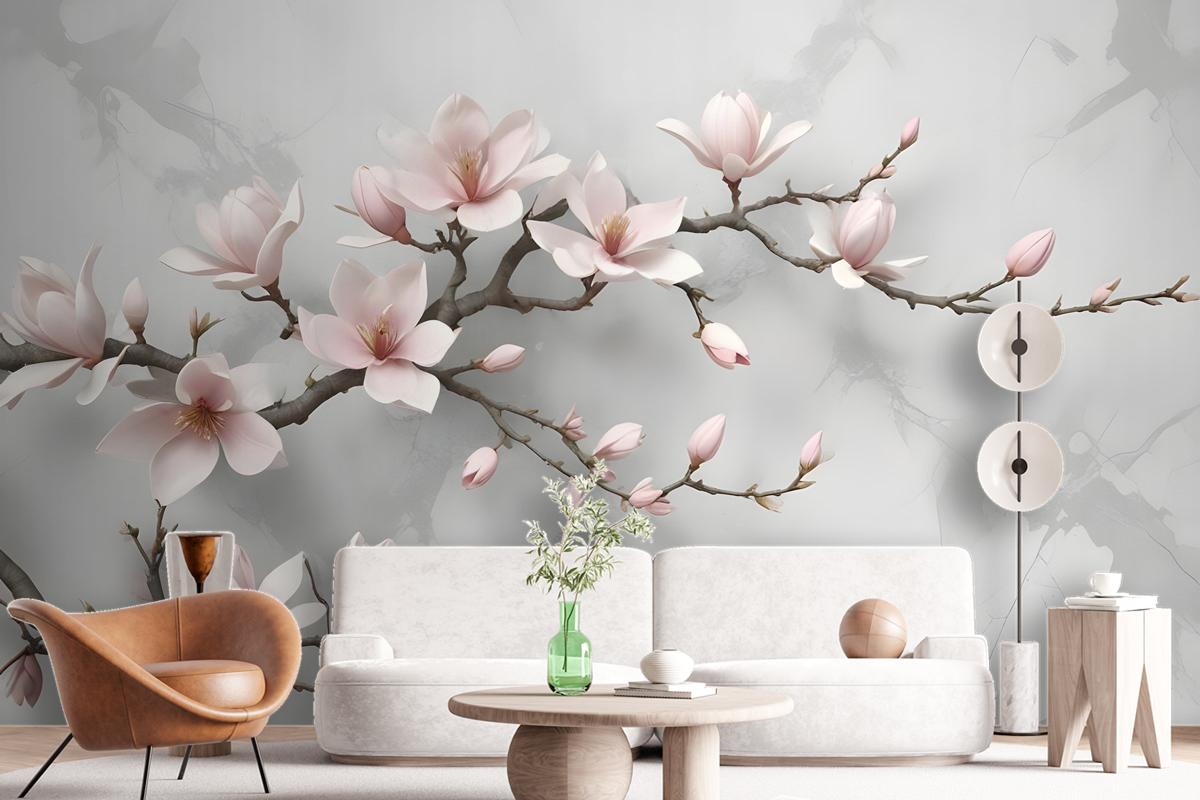 3D Look Pink Magnolia Blossom Wallpaper Mural