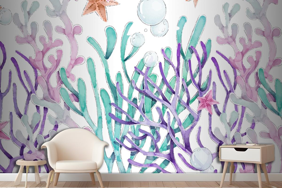 Watercolor Colorful Coral Background Wallpaper Mural