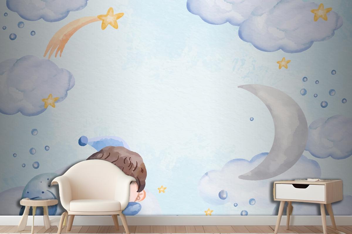 Watercolor Baby Boy Background Wallpaper Mural