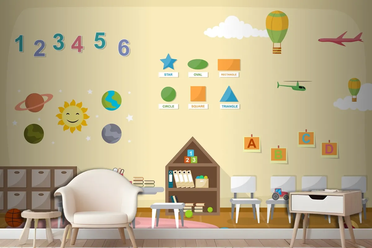 Kindergarten Classroom Interior Children Kids School Toys Furniture Wallpaper Mural