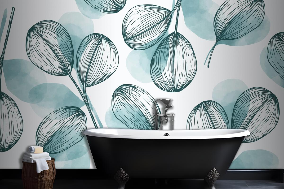 Nature Background With Hand Drawn Leaves Wallpaper Mural