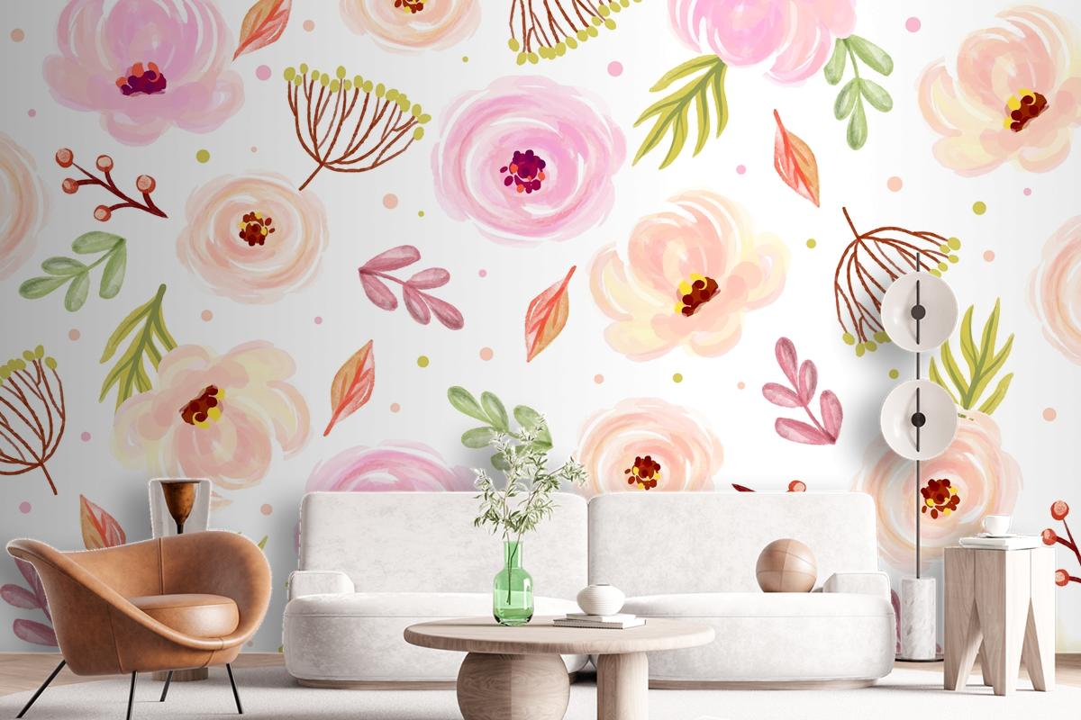 Floral Watercolor Background With Soft Colors Wallpaper Mural