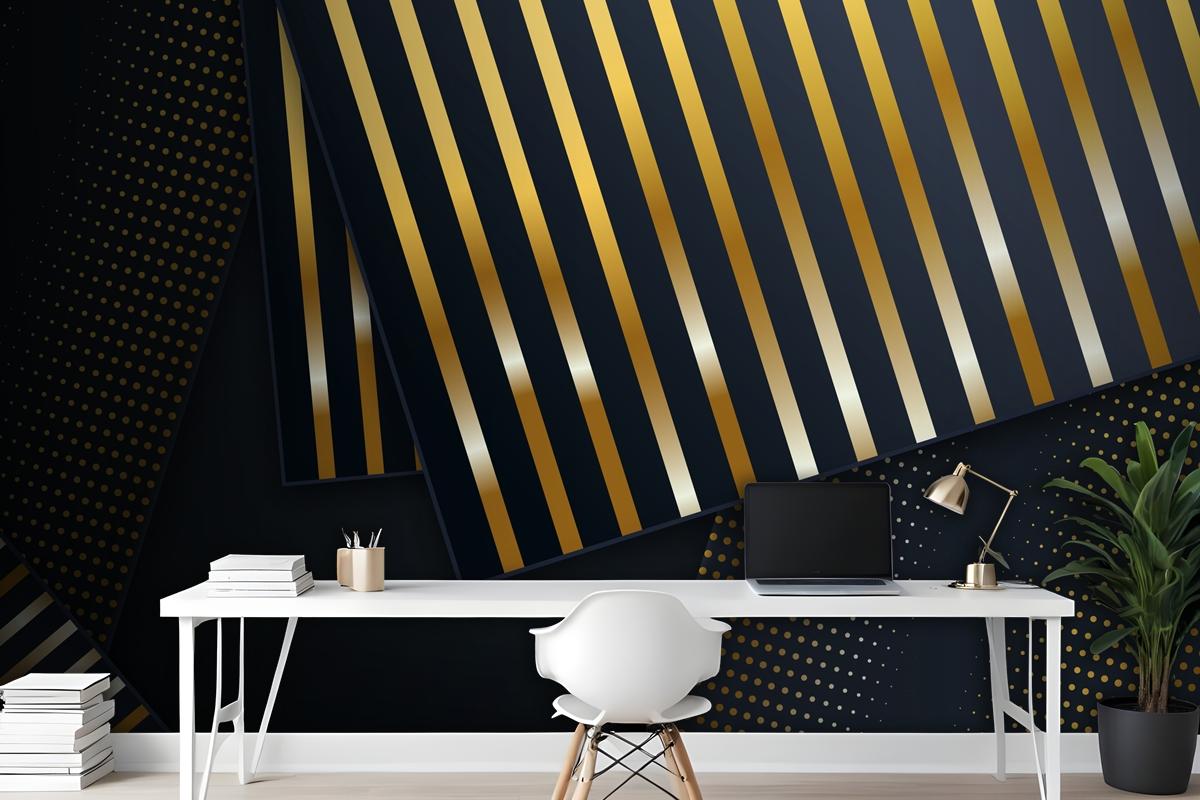 Dark Paper Layers Background With Golden Details Wallpaper Mural