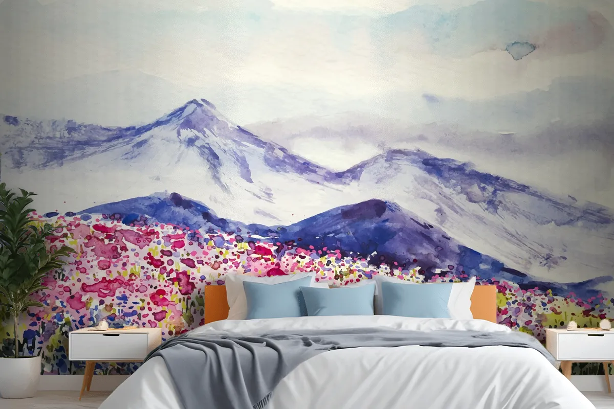 Watercolor Spring Landscape Wallpaper Mural