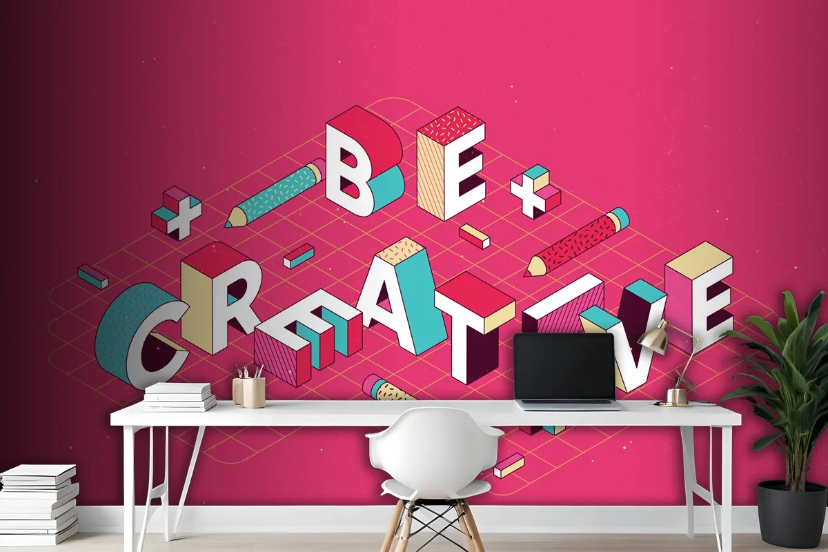 Isometric Typographic Message Wallpaper Mural