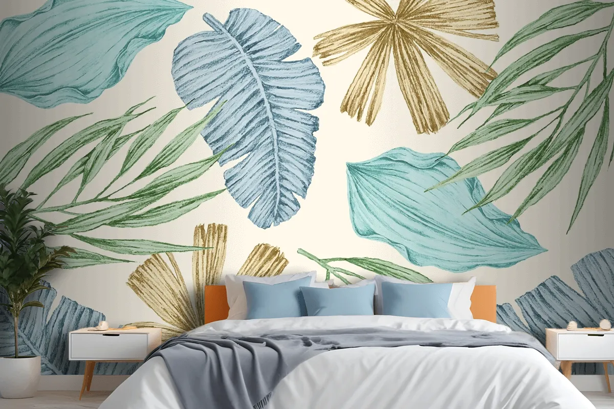 Tropical Background With Vintage Leaves Wallpaper Mural