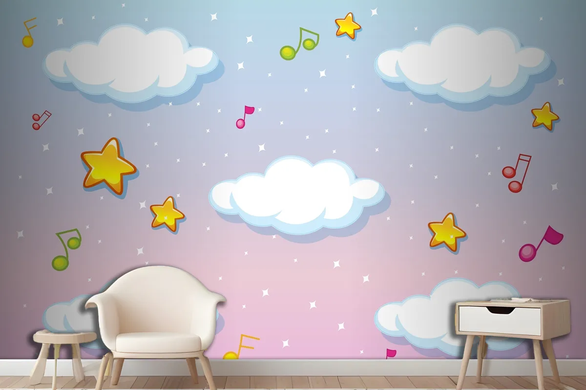 Blank Clouds On Pastel Sky Background With Melody Theme Wallpaper Mural