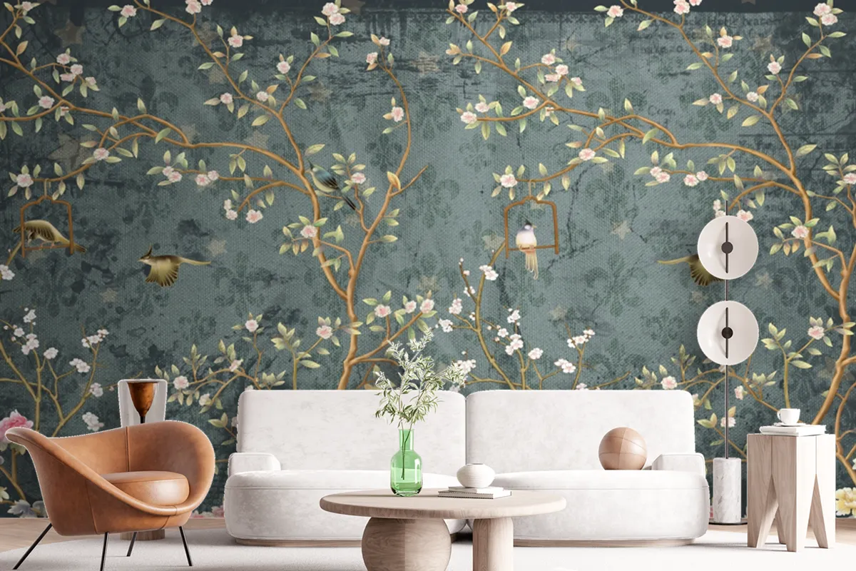 Branches Birds And Flowers Wallpaper Mural