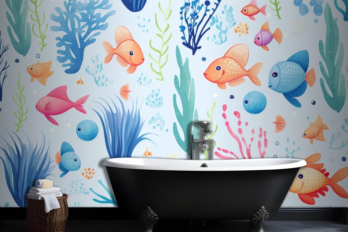 A Colorful Underwater Scene With Fish And Corals Wallpaper Mural