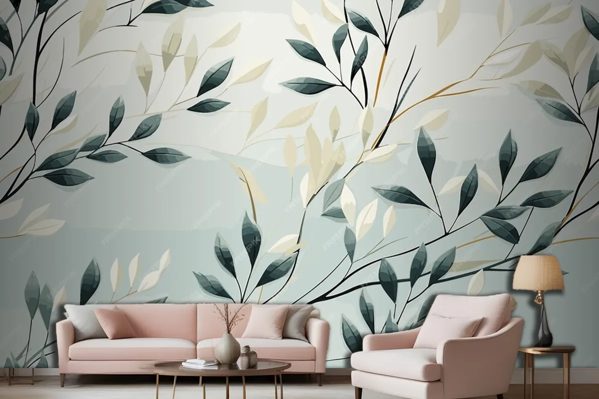 Abstract Hand Drawn Abstract Wildflowers Set Flowers Living Room Wallpaper Mural