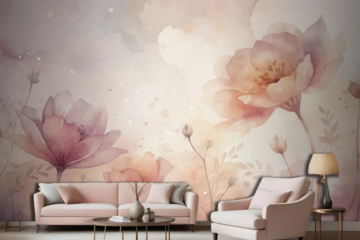 Beautiful Watercolor Flower Background Living Room Wallpaper Mural