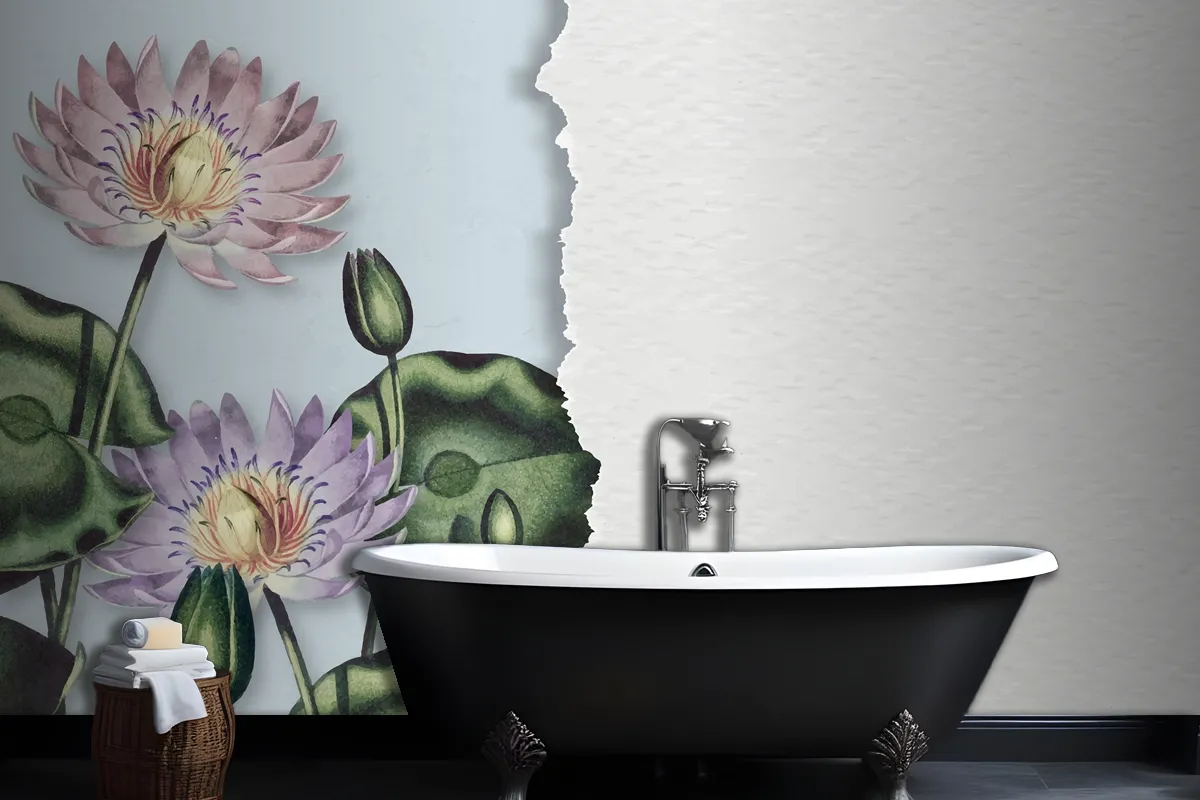 Blank Purple Water Lilies Bathroom Wallpaper Mural