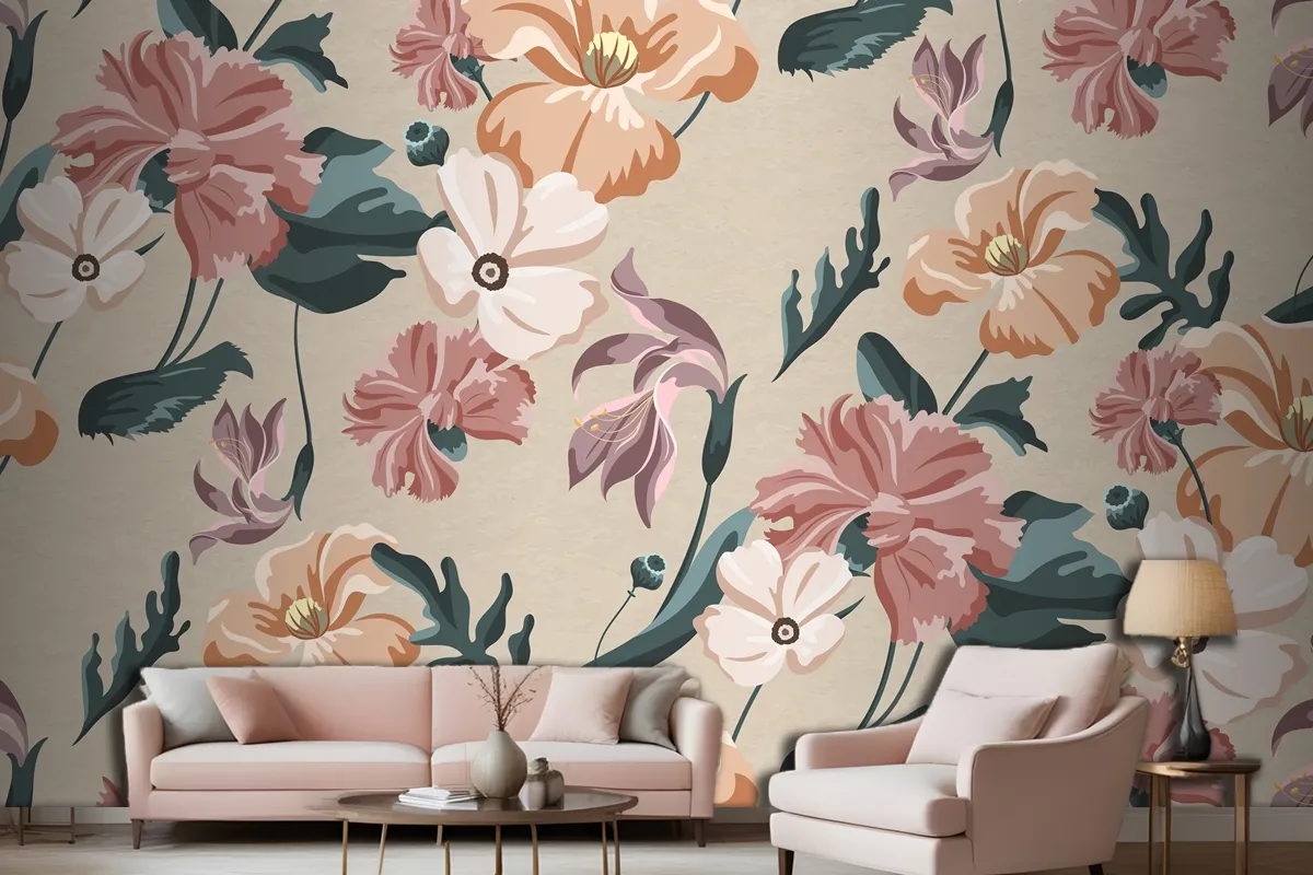 Blooming Colorful Flower Seamless Pattern Wallpaper Mural