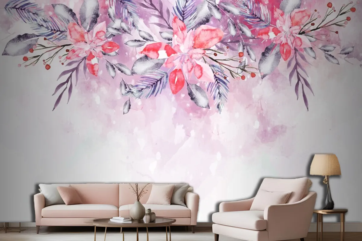 Blooming Watercolor Flowers For Wallpaper Concept Living Room Wallpaper Mural