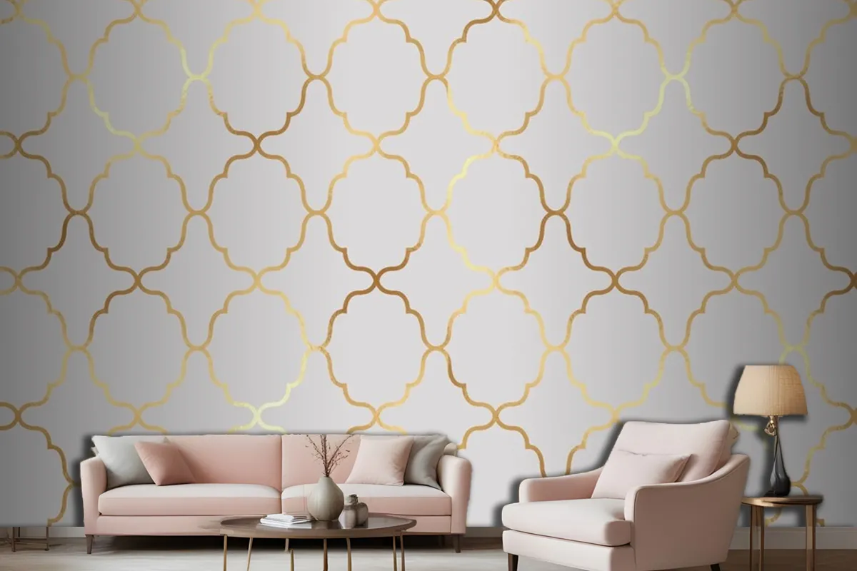 Decorative Arabic Themed Pattern Background With A Gold Foil Texture Living Room Wallpaper Mural