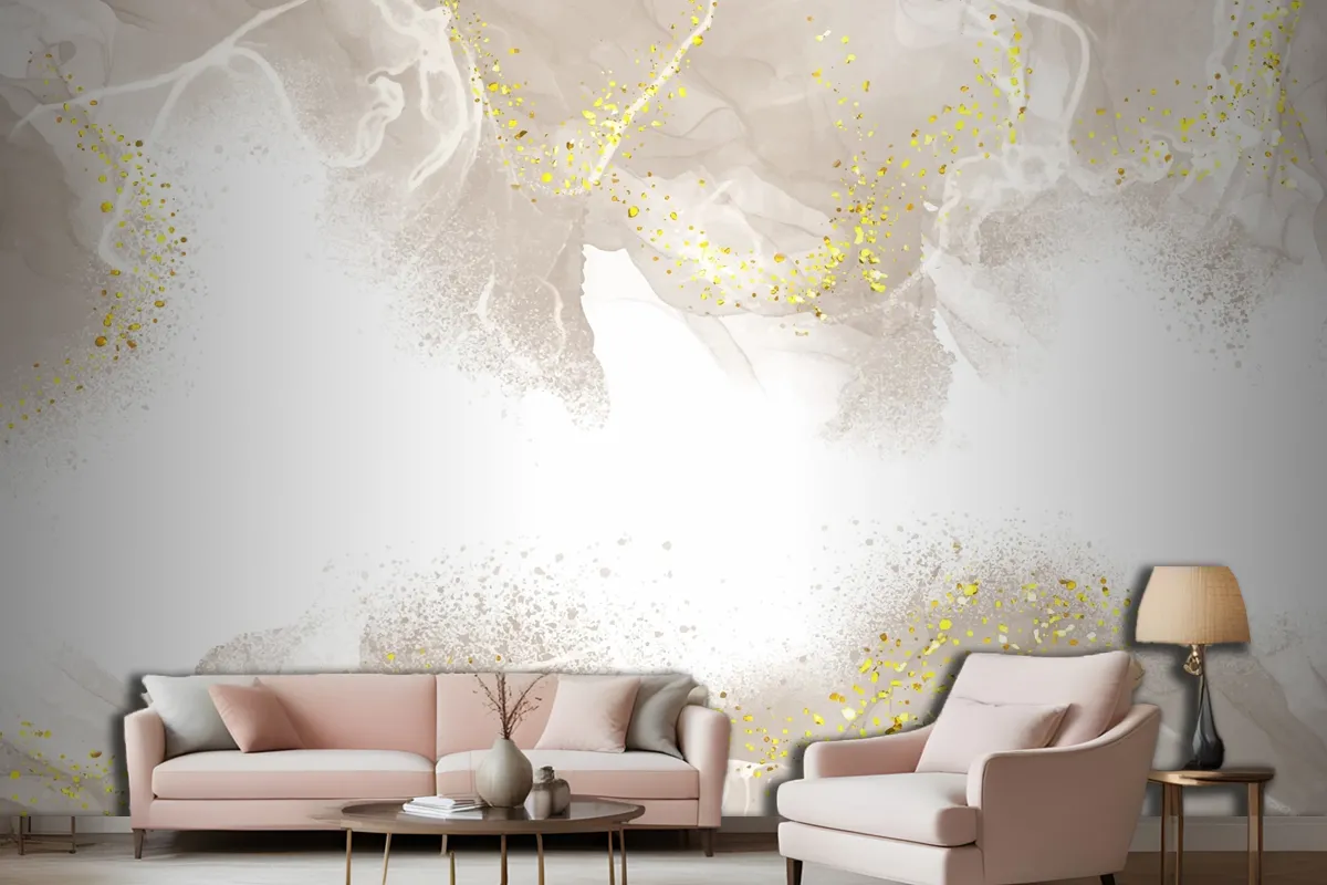 Elegant Hand Painted Neutral Alcohol Ink Living Room Wallpaper Mural