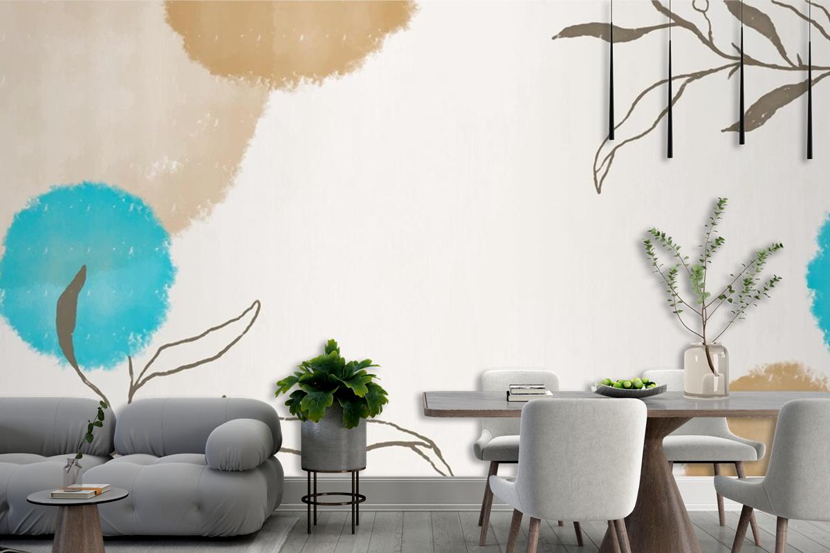 Elegant Watercolor Leaf Frame On Watercolor Living Room Wallpaper Mural