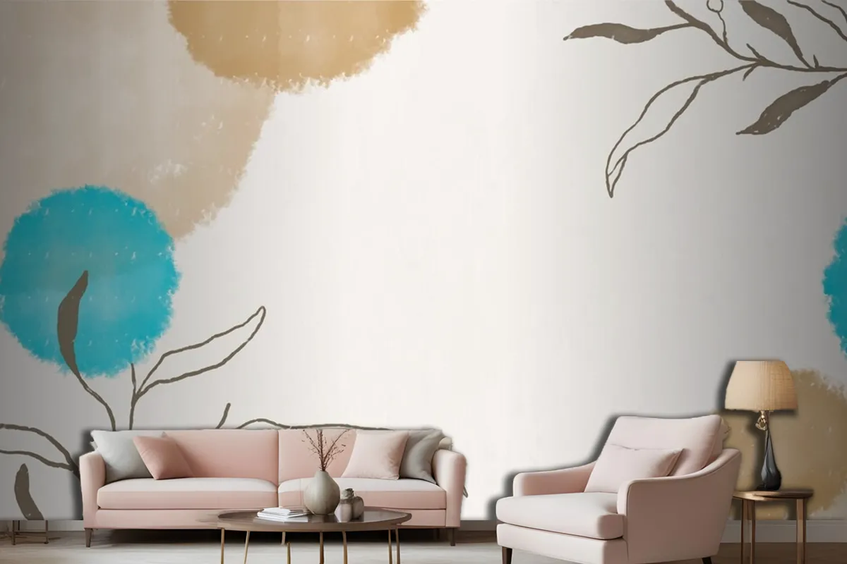 Elegant Watercolor Leaf Frame On Watercolor Living Room Wallpaper Mural