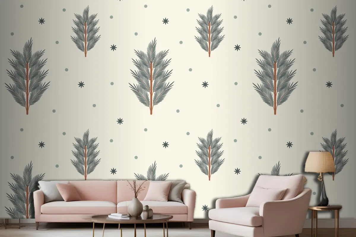 Flat Of Christmas Tree Seamless Pattern Living Room Wallpaper Mural