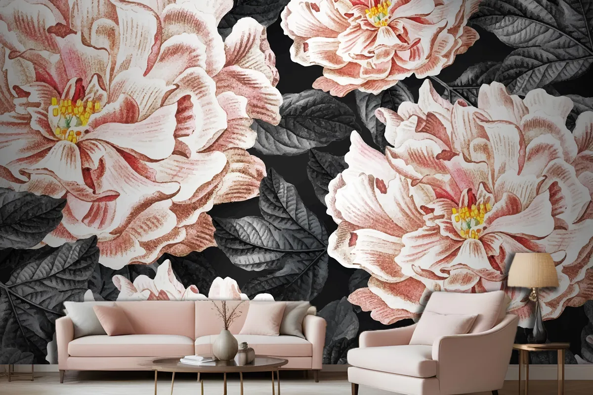 Floral Blooming Peony Living Room Wallpaper Mural