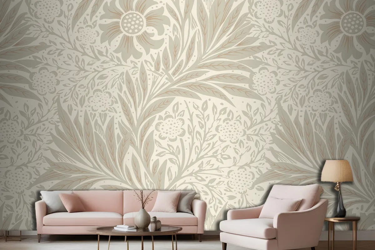 Floral Pattern Living Room Wallpaper Mural