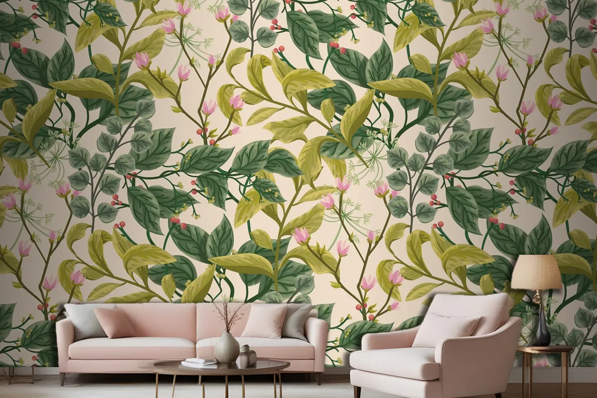 Flower And Leaves Background Living Room Wallpaper Mural