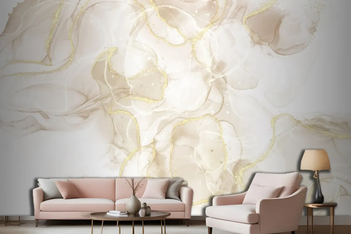 Fluid Art Hand Painted Background With Gold Glitter Elements Living Room Wallpaper Mural