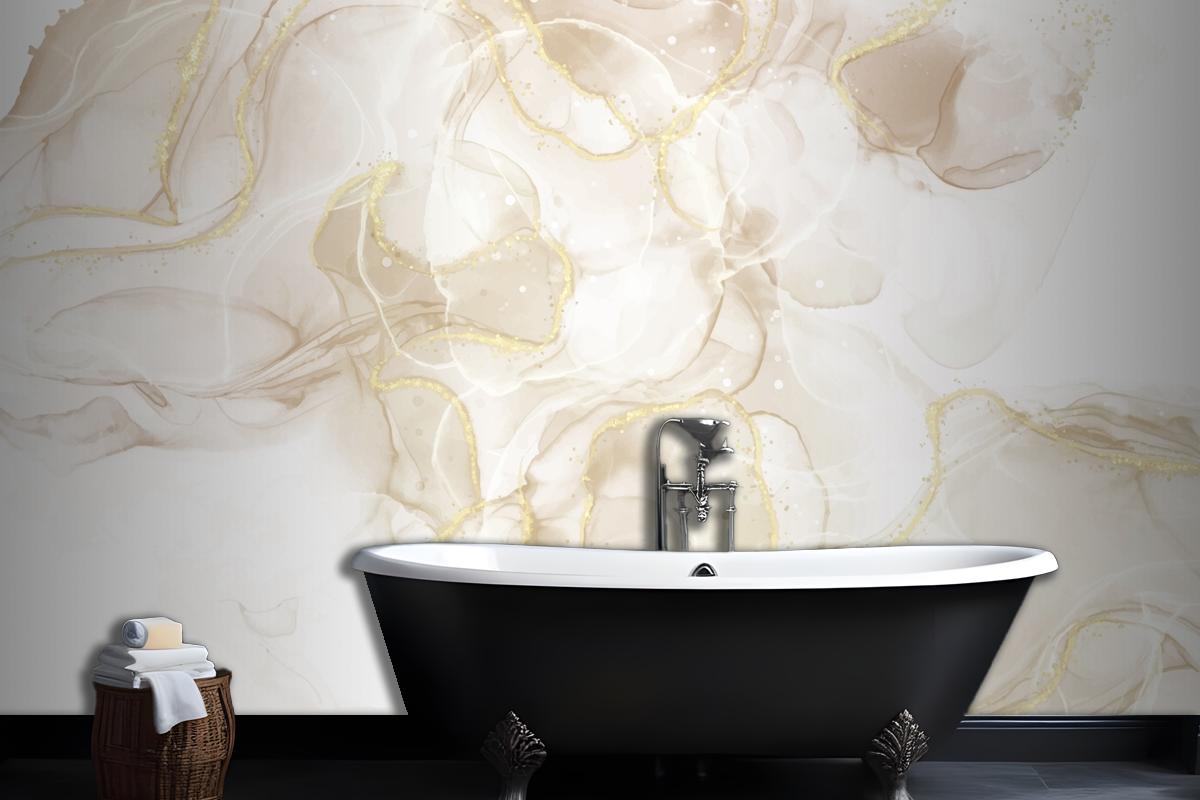 Fluid Art Hand Painted Background With Gold Glitter Elements Wallpaper Mural