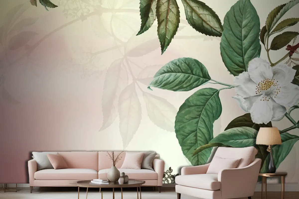 Green Floral Background Living Room Wallpaper Mural