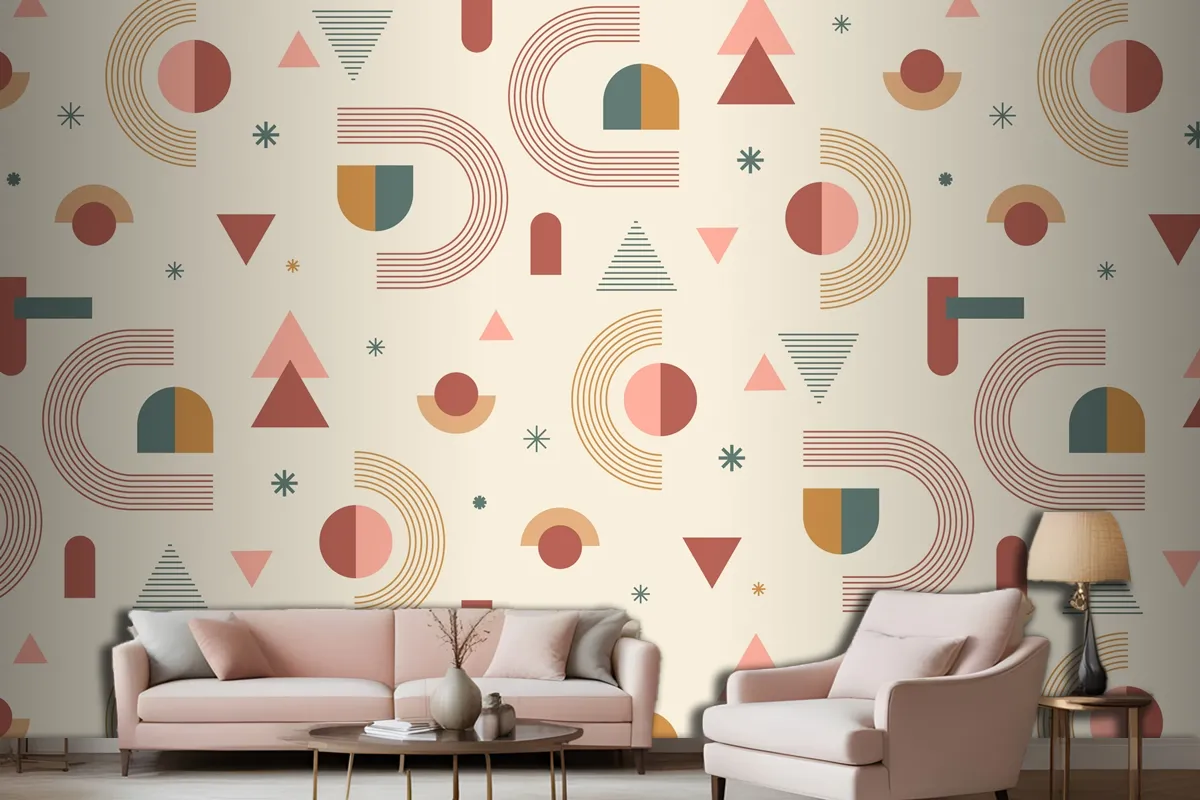 Hand Drawn Boho Geometric Pattern Design Living Room Wallpaper Mural