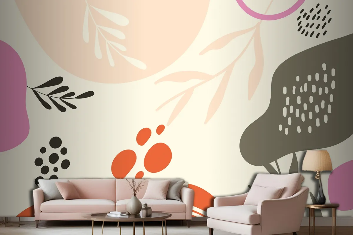 Hand Drawn Flat Design Abstract Doodle Living Room Wallpaper Mural