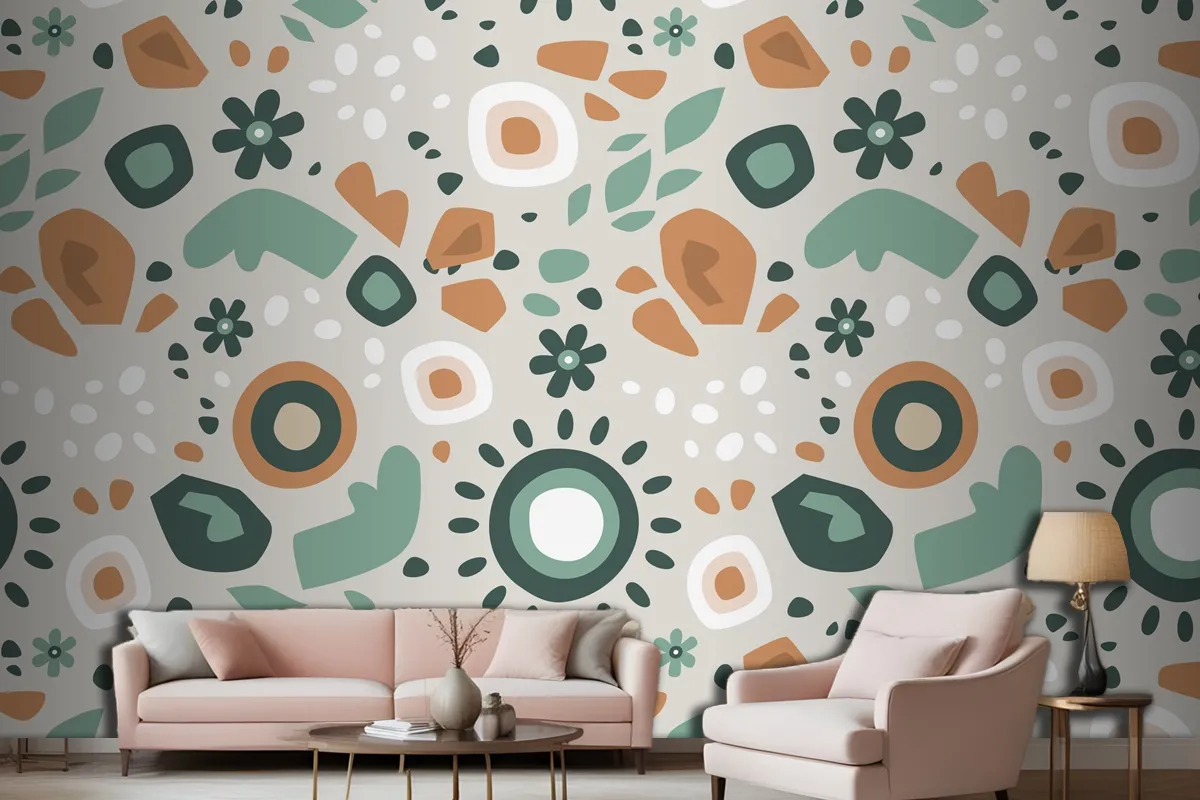 Hand Drawn Muted Colors Pattern Design Living Room Wallpaper Mural