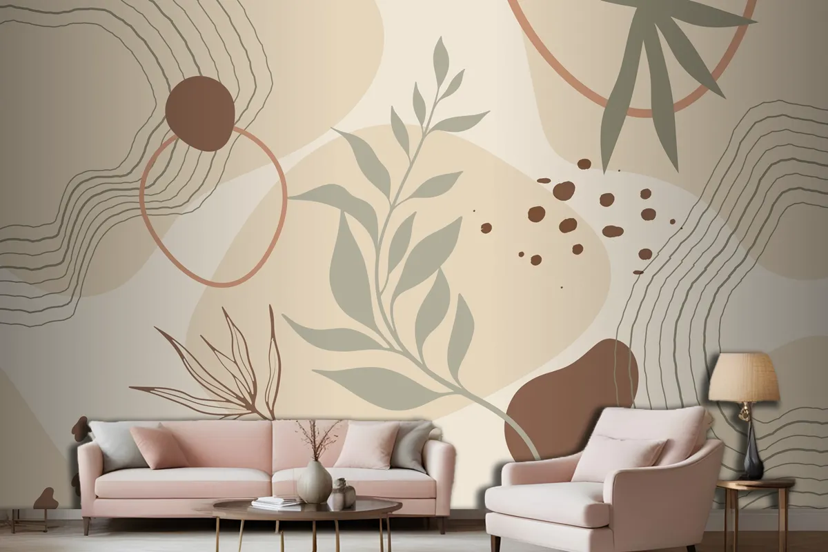 Hand Drawn Soft Earth Tones Living Room Wallpaper Mural